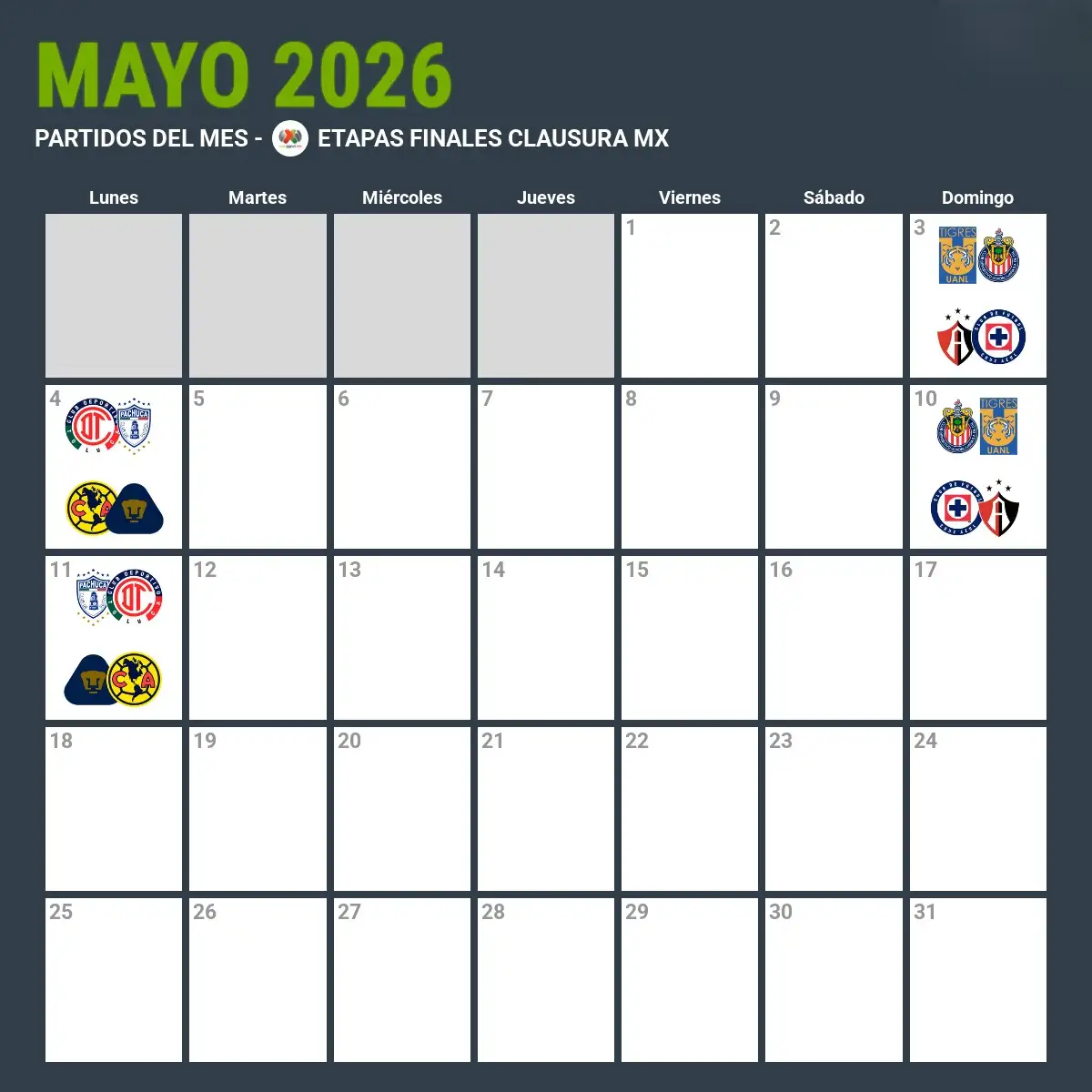 Calendario cuartos de final Liga MX Clausura 2026