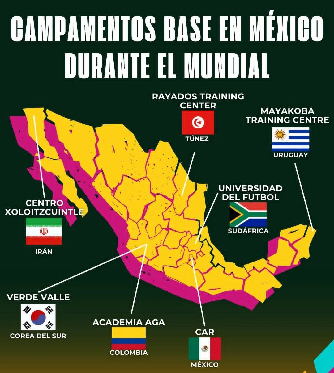 7 campamentos base Mundial 2026 México Sudáfrica Corea del Sur momios